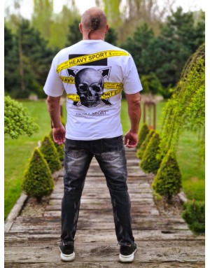 BIAŁY T-SHIRT MĘSKI GŁADKI NADRUK CZASZKA PLECY SPEDBOY 9680