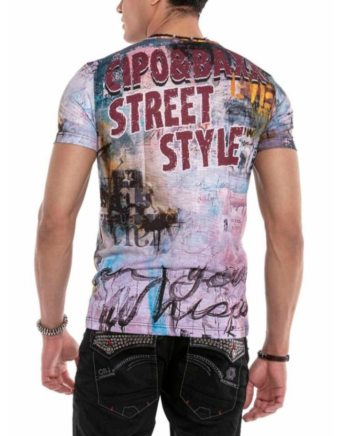 KOLOROWY T-SHIRT MĘSKI DENIM NADRUK SPEDBOY CT637