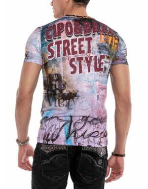 KOLOROWY T-SHIRT MĘSKI DENIM NADRUK SPEDBOY CT637