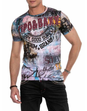 KOLOROWY T-SHIRT MĘSKI DENIM NADRUK SPEDBOY CT637