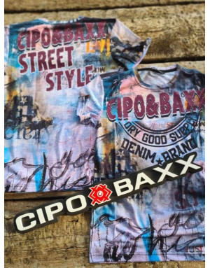KOLOROWY T-SHIRT MĘSKI DENIM NADRUK SPEDBOY CT637