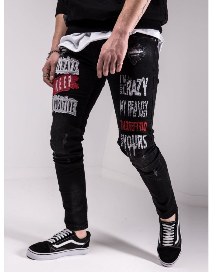 CZARNE SPODNIE JEANS PRZECIERANE SPEDBOY  6032