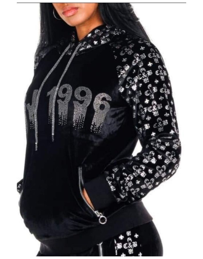 CZARNA DAMSKA BLUZA WELUROWA Z KARTUREM DŻETY SPEDBOY WL251