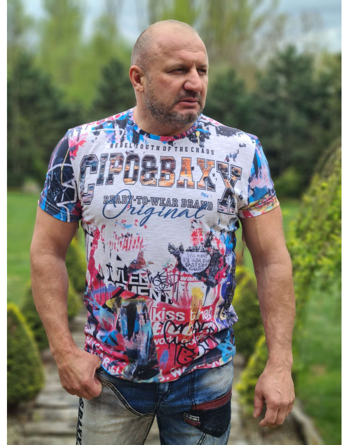 BIAŁY T-SHIRT  MĘSKI NADRUK KOLOROWY SPEDBOY CT623