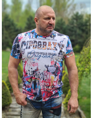 BIAŁY T-SHIRT  MĘSKI NADRUK KOLOROWY SPEDBOY CT623