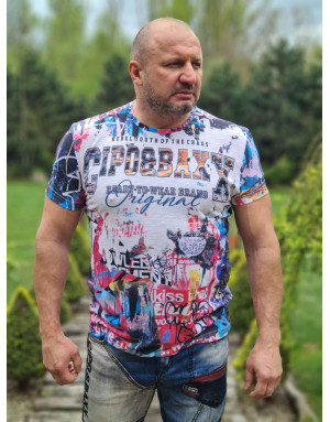 BIAŁY T-SHIRT  MĘSKI NADRUK KOLOROWY SPEDBOY CT623