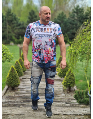 BIAŁY T-SHIRT  MĘSKI NADRUK KOLOROWY SPEDBOY CT623