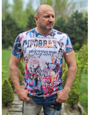 BIAŁY T-SHIRT  MĘSKI NADRUK KOLOROWY SPEDBOY CT623