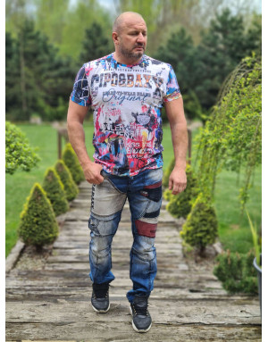 BIAŁY T-SHIRT  MĘSKI NADRUK KOLOROWY SPEDBOY CT623