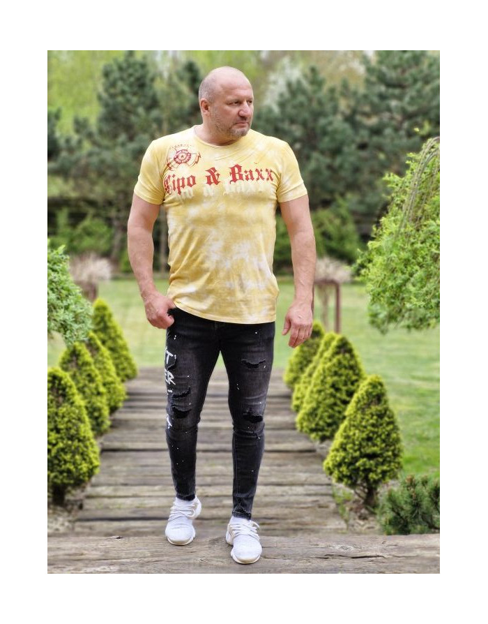 ŻÓŁTY T-SHIRT MĘSKI OMBRE CIENIOWANY NADRUK SPEDBOY CT613