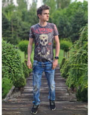 KHAKI T-SHIRT MĘSKI NADRUK CZASZKA SPEDBOY  OCT103