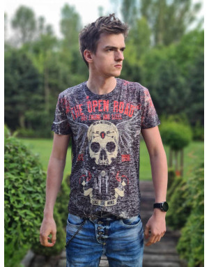 KHAKI T-SHIRT MĘSKI NADRUK CZASZKA SPEDBOY  OCT103