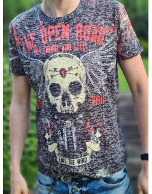 KHAKI T-SHIRT MĘSKI NADRUK CZASZKA SPEDBOY  OCT103