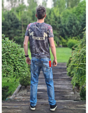 KHAKI T-SHIRT MĘSKI NADRUK CZASZKA SPEDBOY  OCT103