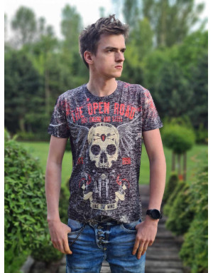 KHAKI T-SHIRT MĘSKI NADRUK CZASZKA SPEDBOY  OCT103