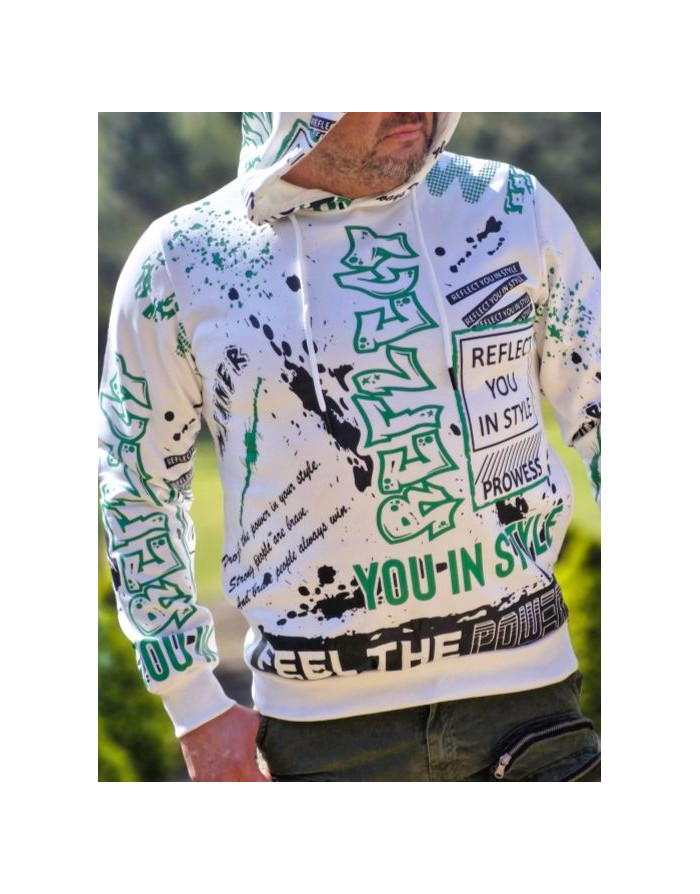 BIAŁA BLUZA MĘSKA KANGURKA Z KAPTUREM NADRUKI SPEDBOY 1577