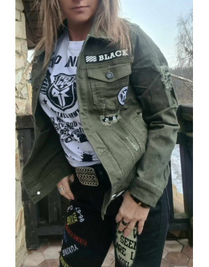 ZIELONA KURTKA DAMSKA JEANS Z DZIURAMI SPEDBOY G105J