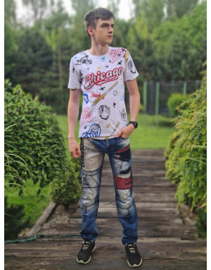 BIAŁA KOSZULKA MŁODZIEŻOWA  Z NADRUKIEM DŻETY SPEDBOY 9576