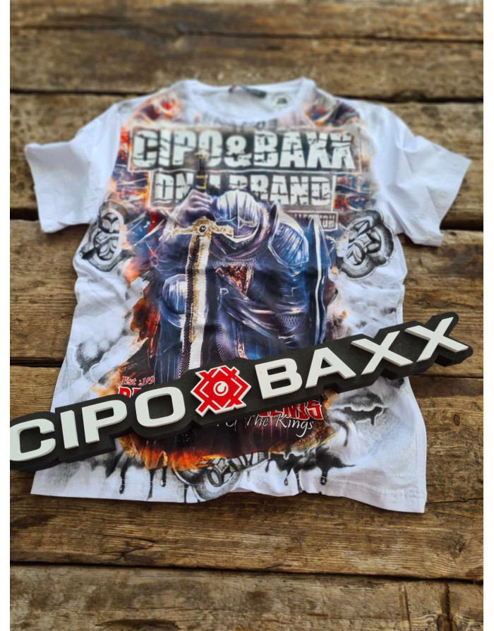BIAŁY T-SHIRT MĘSKI BAWEŁNA NADRUK RYCERZ DŻETY SPEDBOY CL452