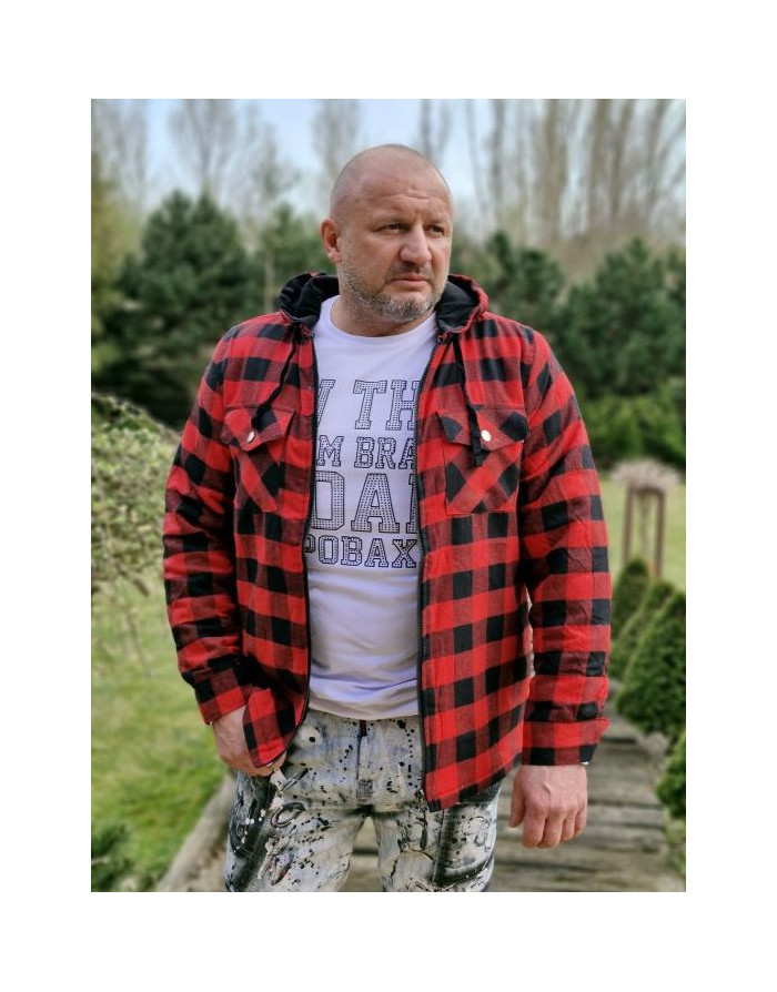 CZERWONA BLUZA MĘSKA W KRATĘ Z KAPTUREM SPEDBOY K15