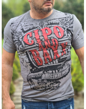 SZARY T-SHIRT MĘSKI NADRUK CIPO & BAXX CL491