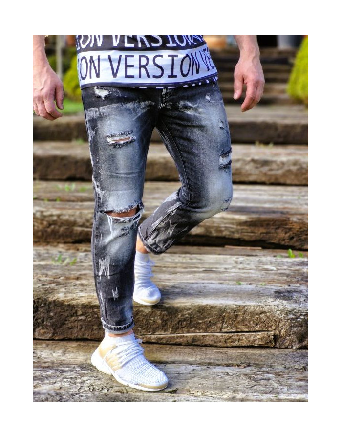 CZARNE SPODNIE MĘSKIE JEANS Z DZIURAMI SPEDBOY 6824