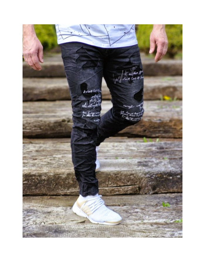 CZARNE SPODNIE MĘSKIE JEANS Z NADRUKIEM SPEDBOY 7668