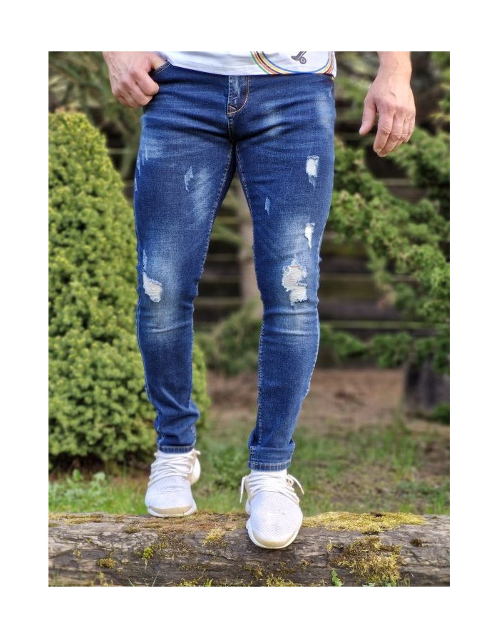 GRANATOWE SPODNIE MĘSKIE JEANS Z DZIURAMI SPEDBOY 2292