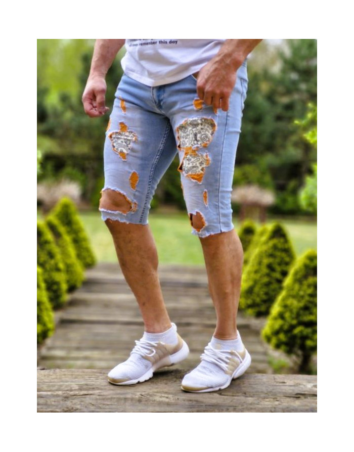 NIEBIESKIE SPODENKI  MĘSKIE JEANSOWE  Z DZIURAMI SPEDBOY 085