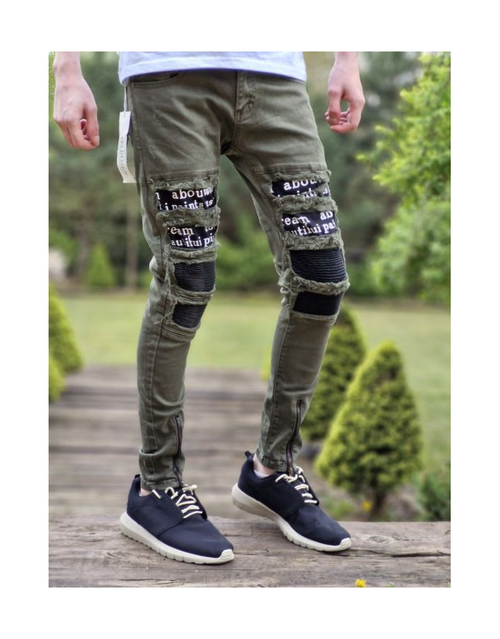 KHAKI SPODNIE JEANS MŁODZIEŻOWE Z DZIURAMI SPEDBOY 78299