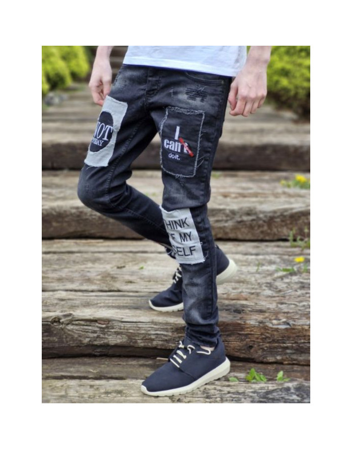 CZARNE SPODNIE JEANS MŁODZIEŻOWE Z NASZYWKAMI SPEDBOY 6018
