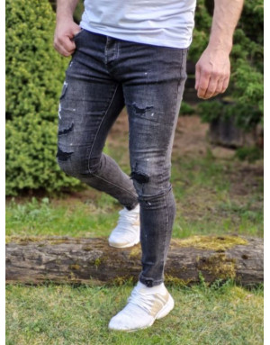 CZARNE SPODNIE MĘSKIE JEANS Z DZIURAMI SPEDBOY 70056