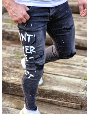 CZARNE SPODNIE MĘSKIE JEANS Z DZIURAMI SPEDBOY 70056