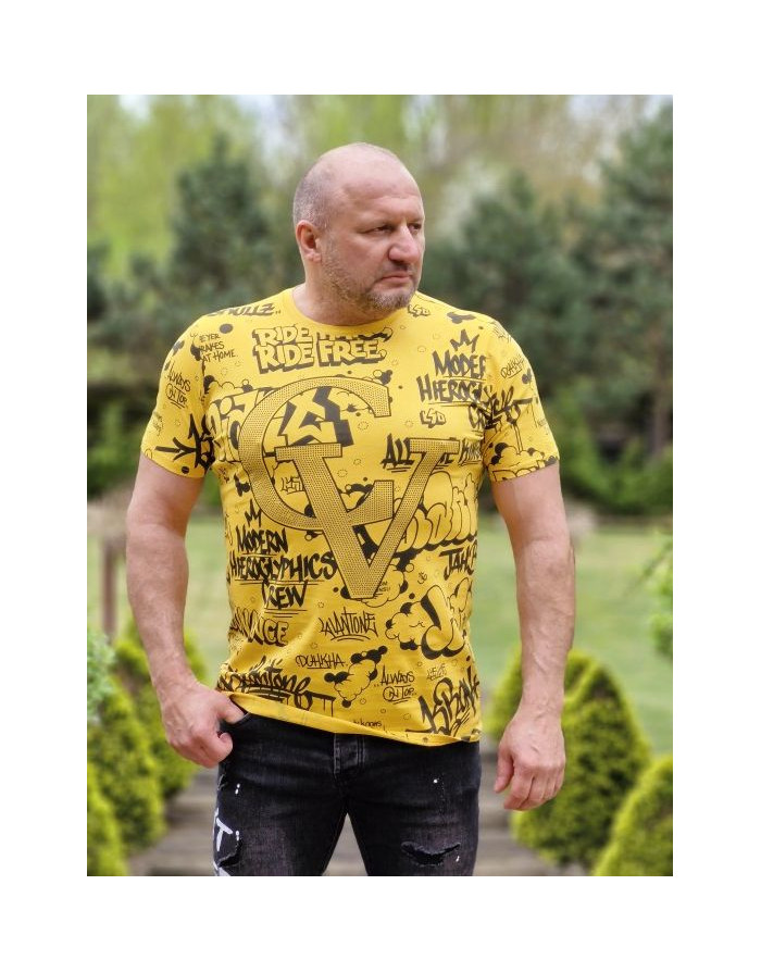 ŻÓŁTYT-SHIRT MĘSKI Z NADRUKIEM DŻETY SPEDBOY 9686