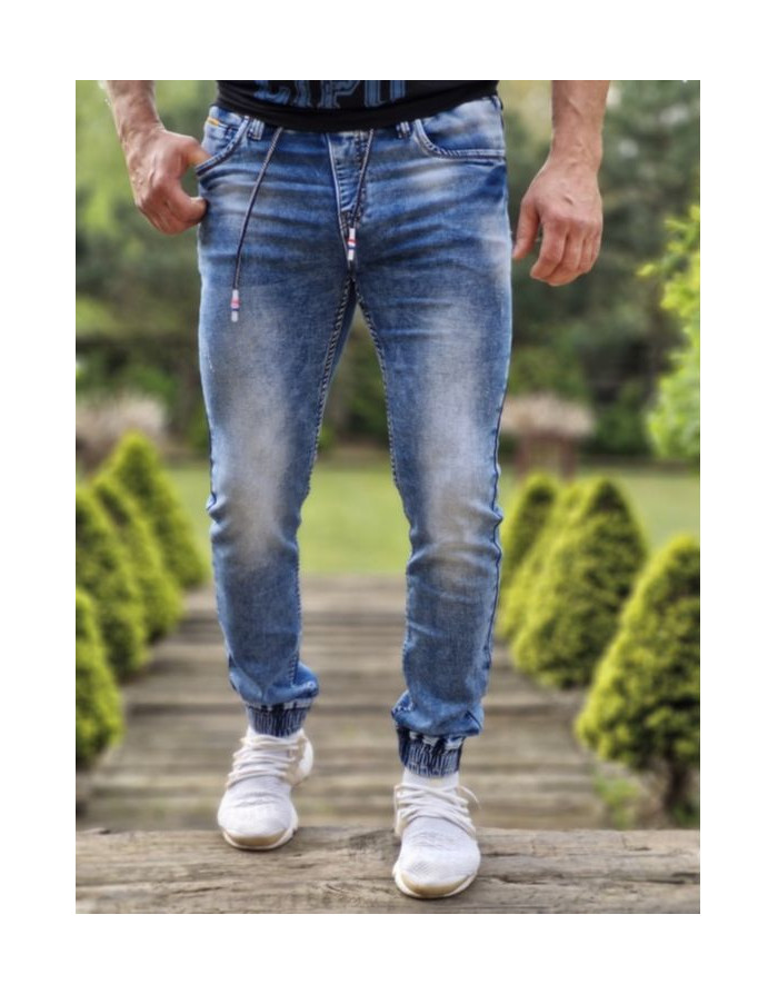 GRANATOWE SPODNIE MĘSKIE JEANS JOGGERY SPEDBOY 50103