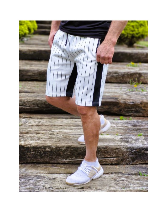 BIAŁE SPODENKI MĘSKIE DRESOWE W PASKI SPEDBOY 05
