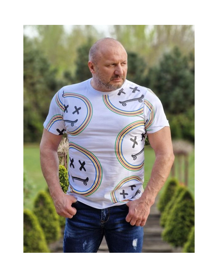 BIAŁY T-SHIRT MĘSKI Z NADRUKIEM SPEDBOY 385