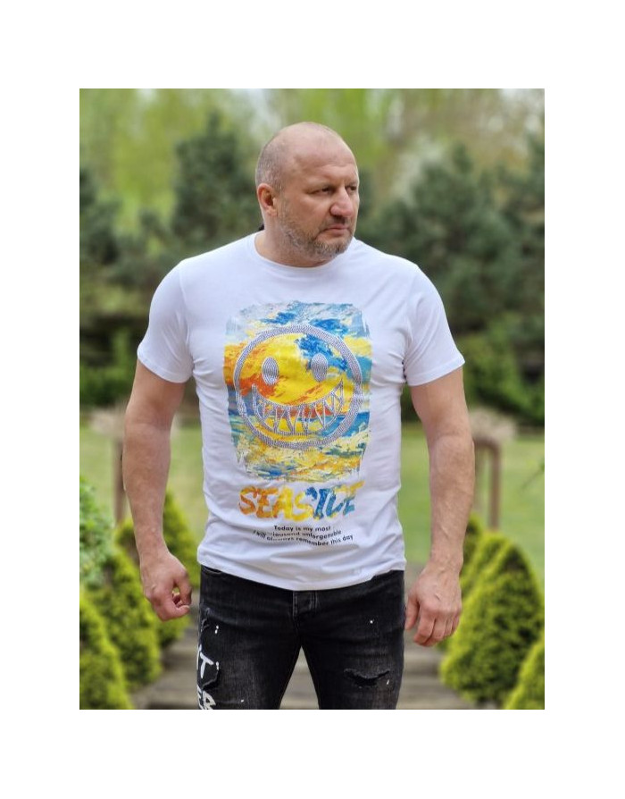BIAŁY T-SHIRT MĘSKI Z NADRUKIEM SPEDBOY 2515