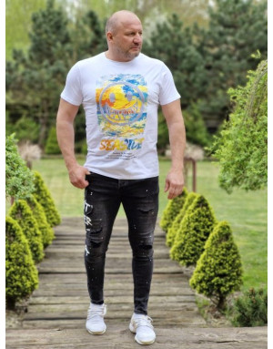 BIAŁY T-SHIRT MĘSKI Z NADRUKIEM SPEDBOY 2515