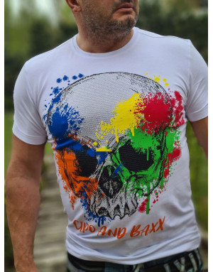 BIAŁY T-SHIRT MĘSKI CZASZKA DŻETY SPEDBOY CT672