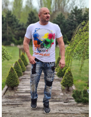 BIAŁY T-SHIRT MĘSKI CZASZKA DŻETY SPEDBOY CT672