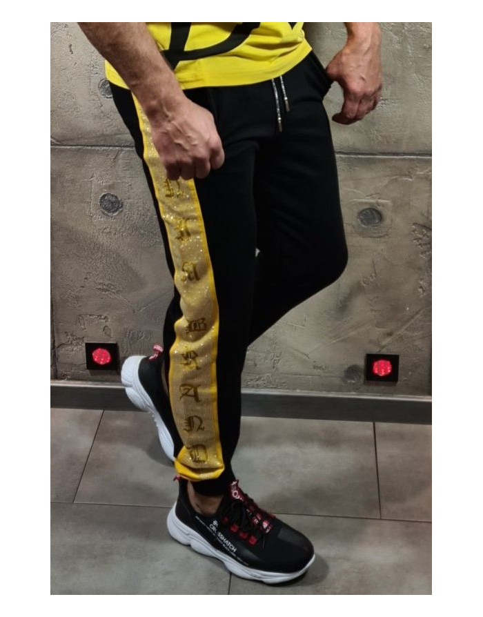 CZARNE SPODNIE MĘSKIE DRESOWE LAMPAS DŻETY SPEDBOY WR127