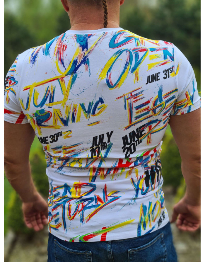 BIAŁY T-SHIRT MĘSKI BAWEŁNA  NAPISY SPEDBOY 5123