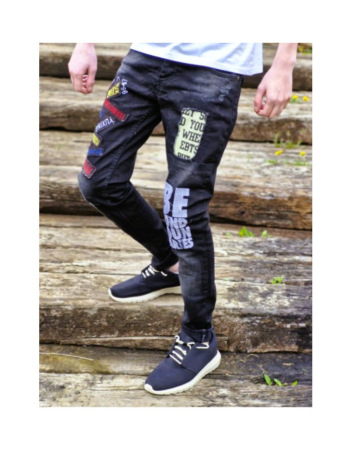 CZARNE SPODNIE JEANS MŁODZIEŻOWE Z NASZYWKAMI SPEDBOY 6024