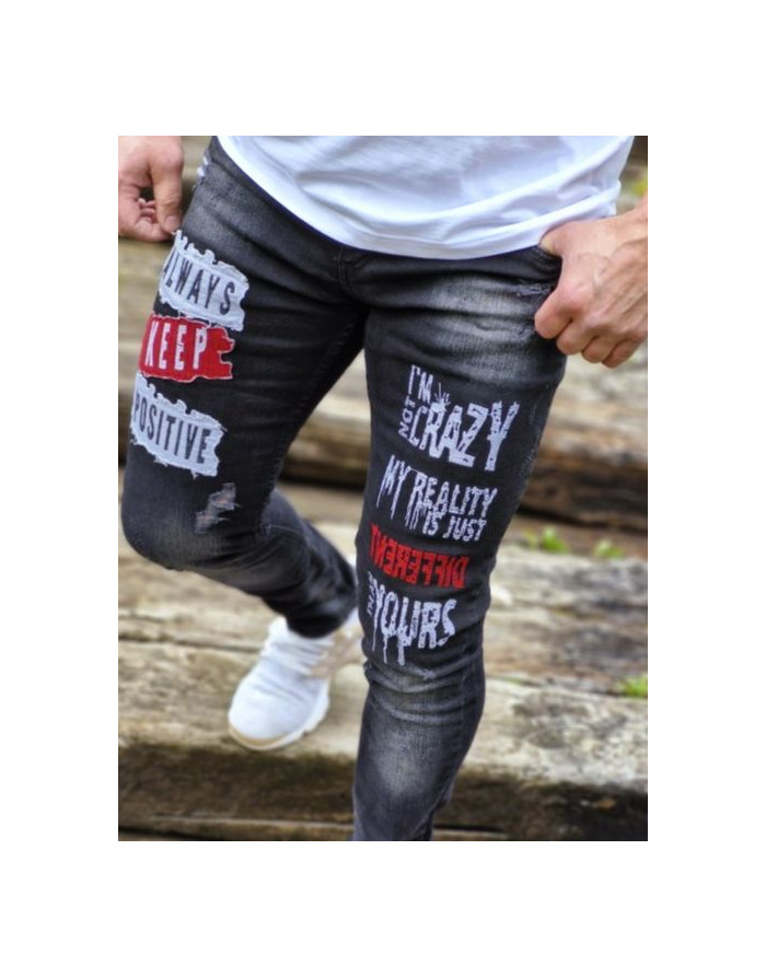 CZARNE SPODNIE MŁODZIEŻOWE JEANS APLIKACJE SPEDBOY 6032