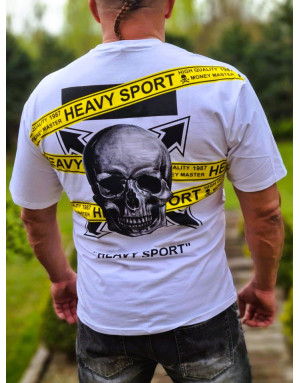 BIAŁY T-SHIRT MĘSKI GŁADKI NADRUK CZASZKA PLECY SPEDBOY 9680